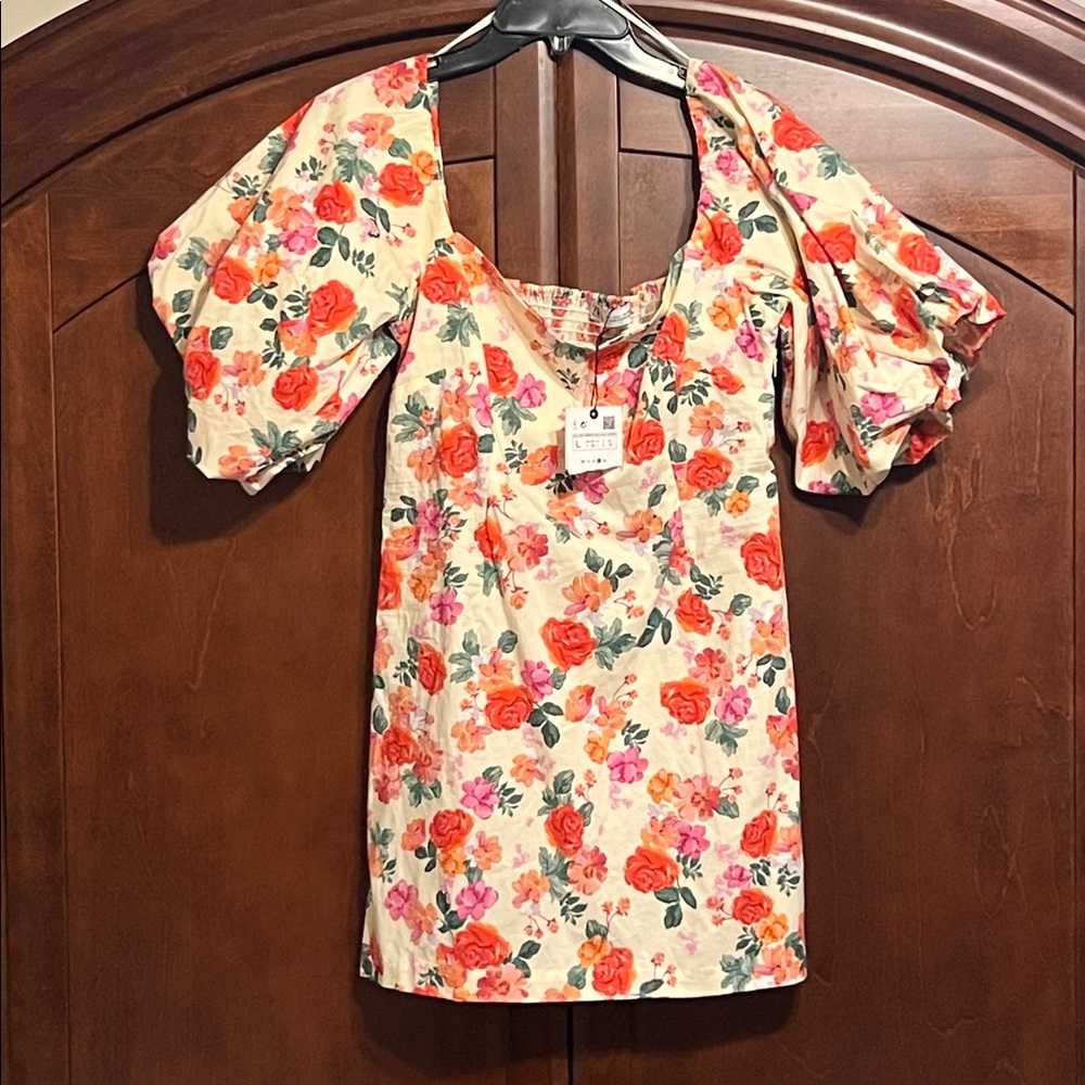 Zara Floral Dress with Puff Sleeves - Multicolor
